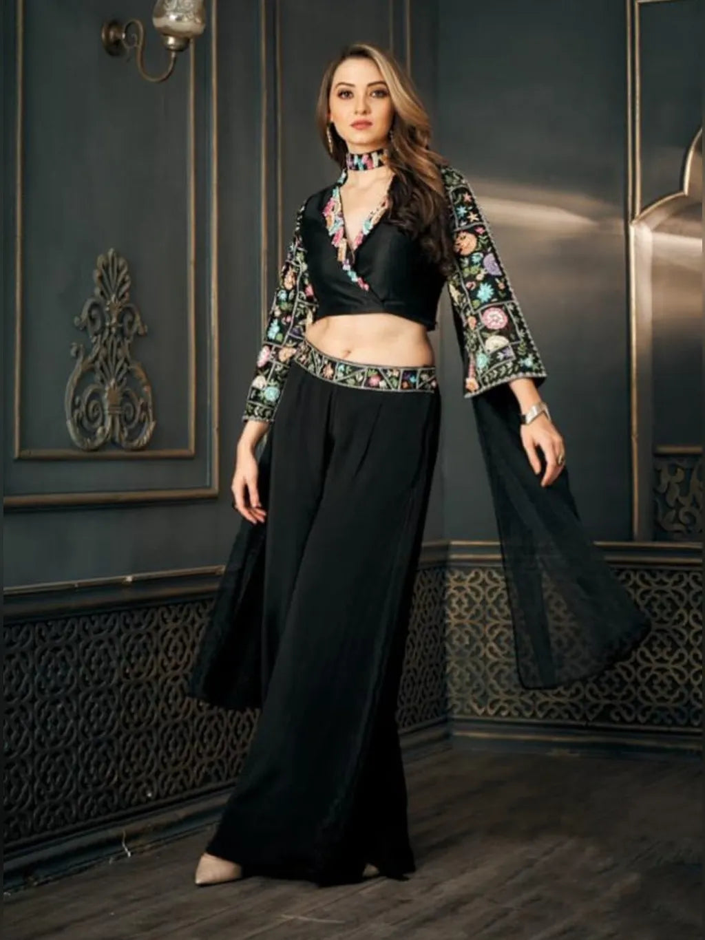 BLACK PLAZO CROP TOP