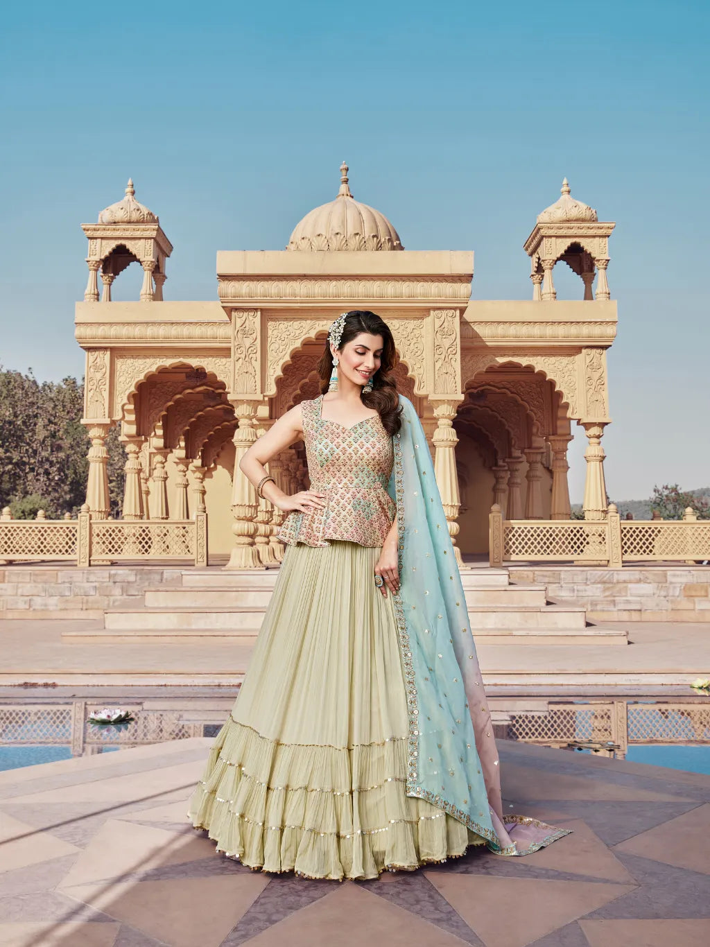 GREEN CROP TOP SKIRT