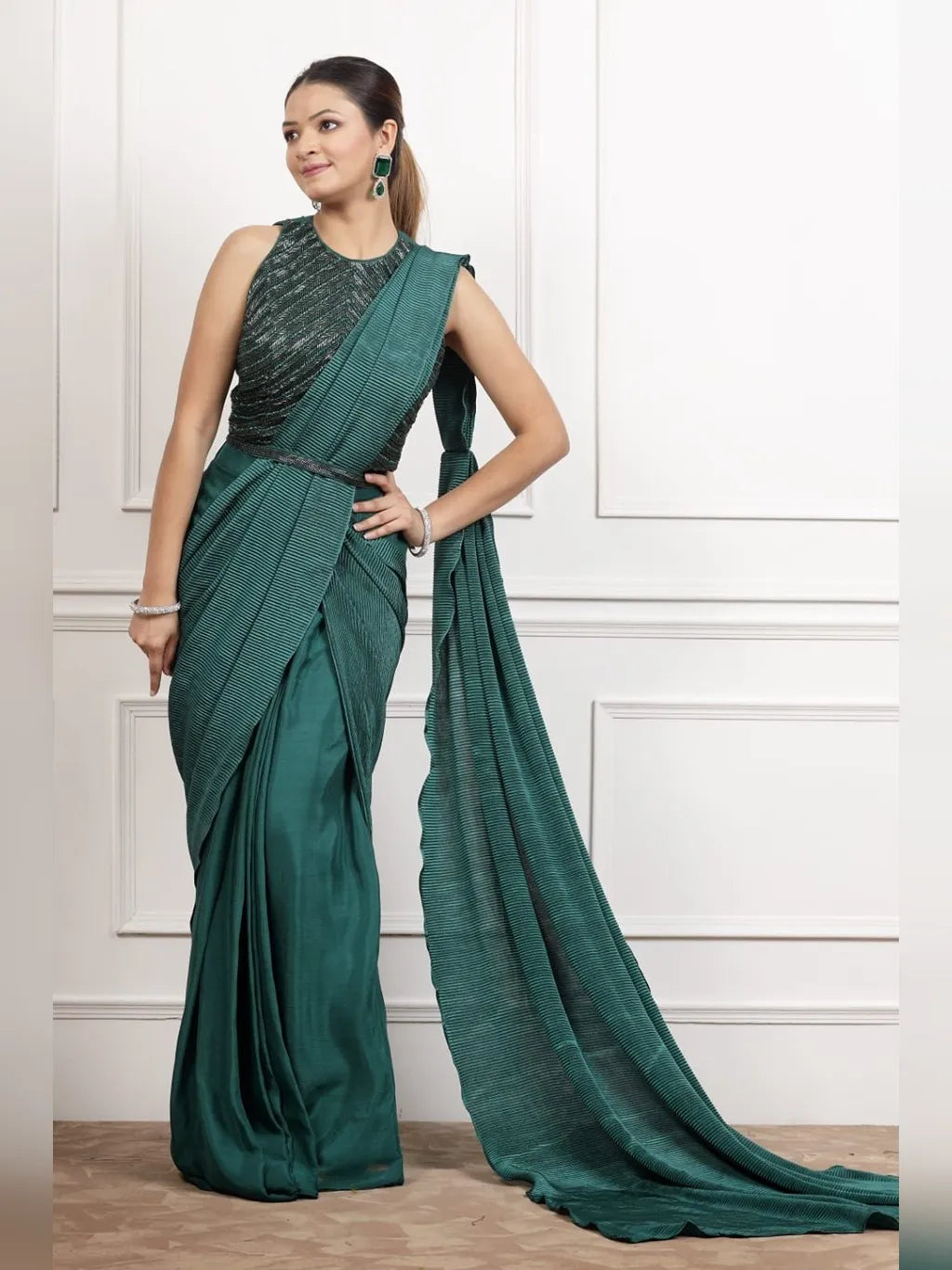 GREEN DRAPE SAREE