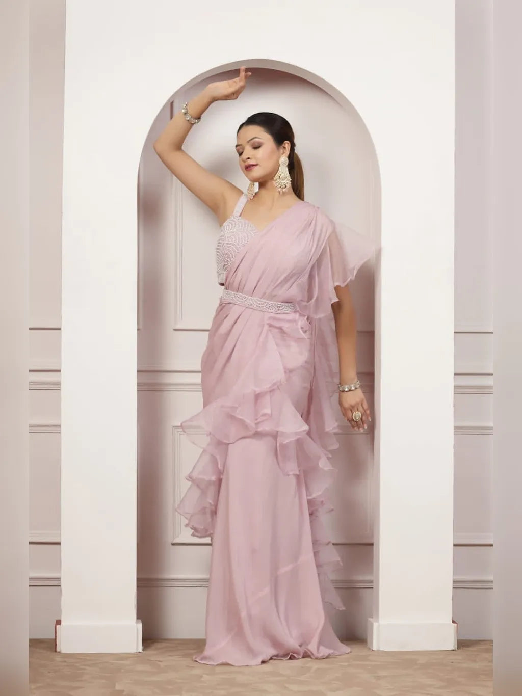 LIGHT PINK DRAPE SAREE