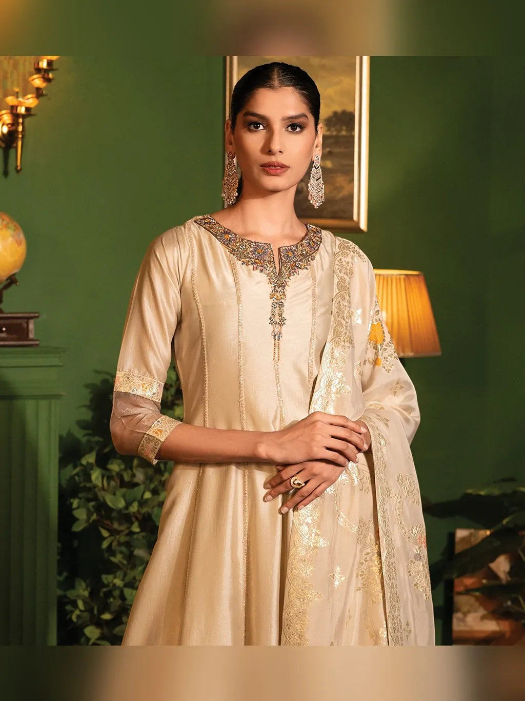 CREAM INDO-WESTERN KURTI SHARARA