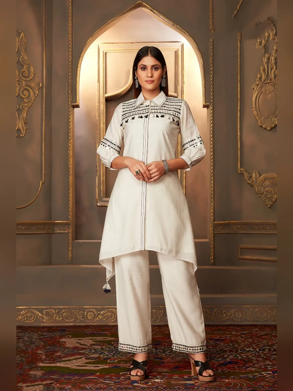 WHITE KURTI PANT SET