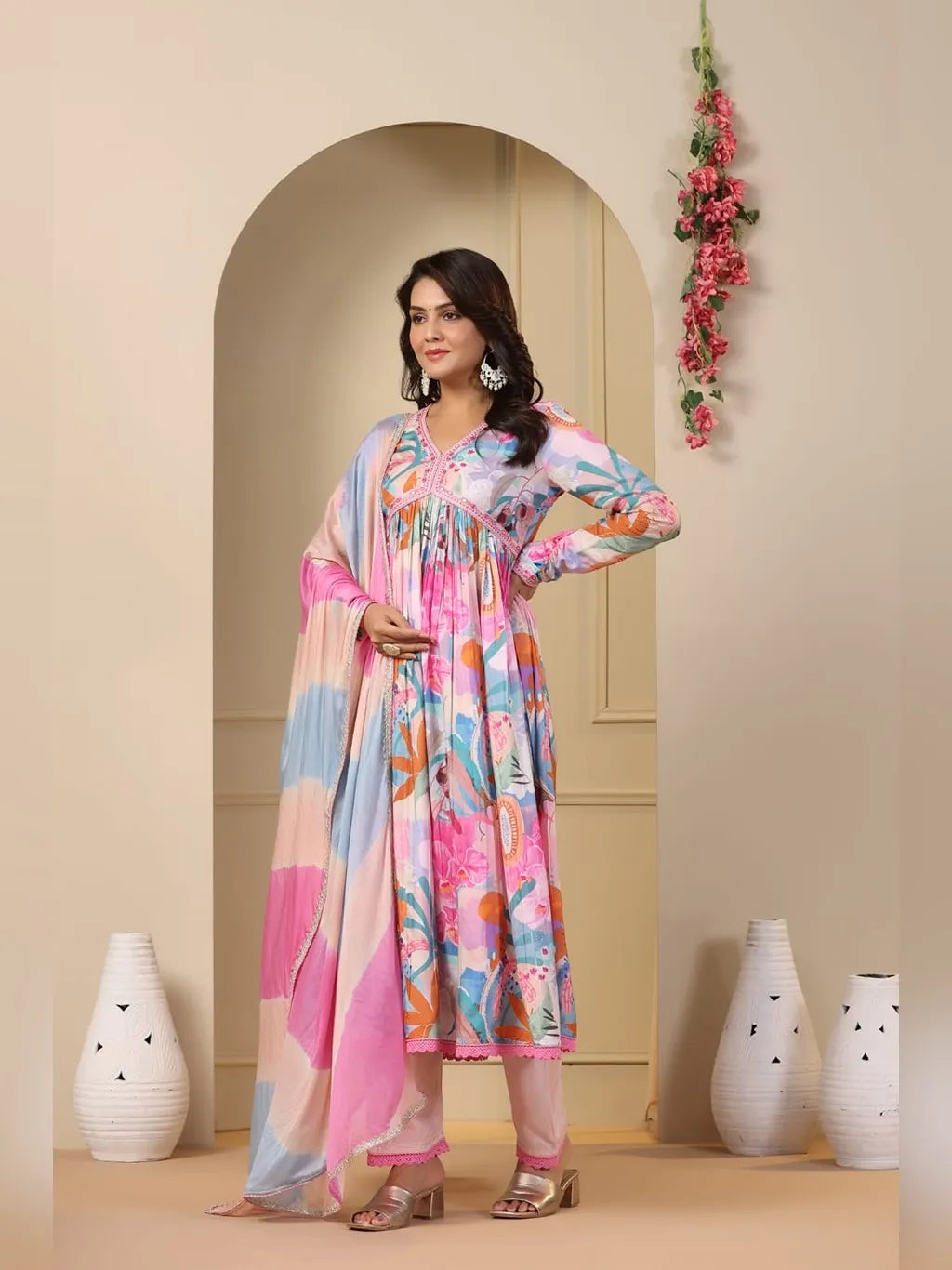 PINK KURTI PANT DUPATTA