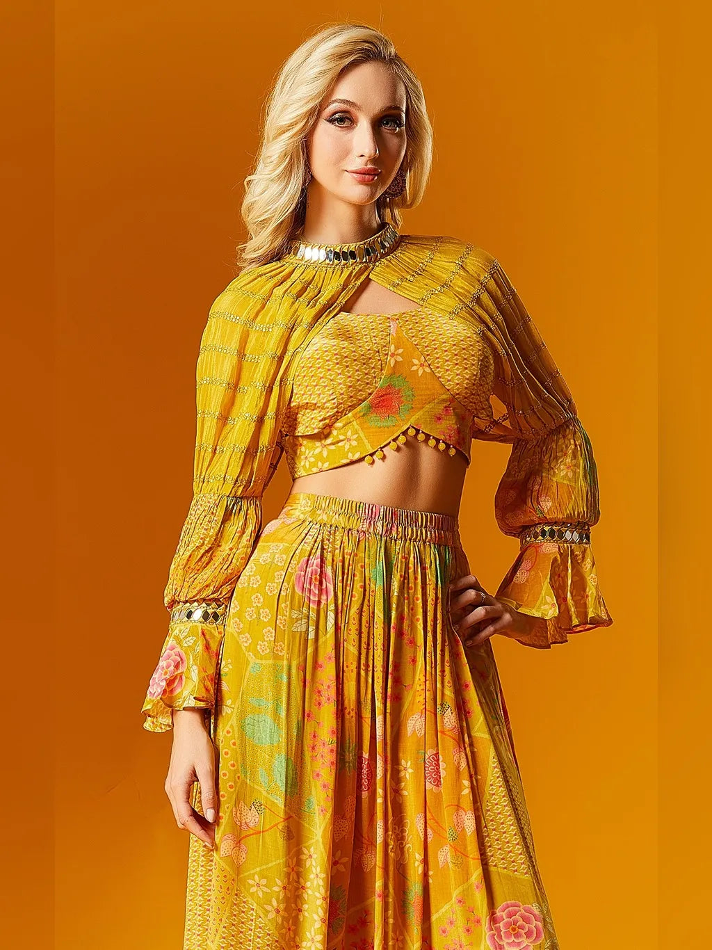 YELLOW PLAZO CROP TOP