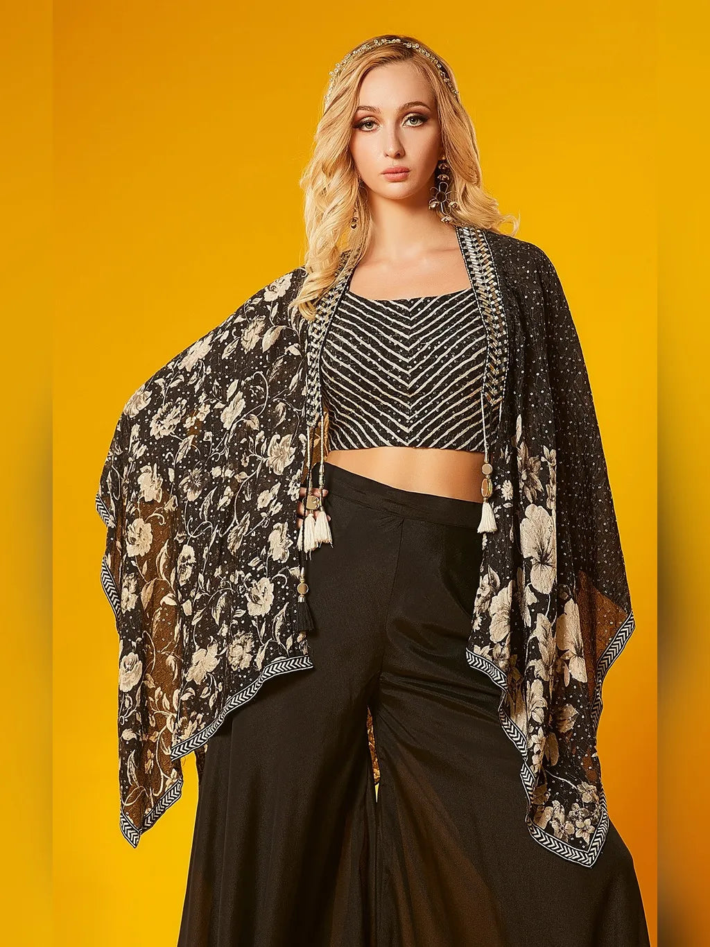 BLACK PLAZO CROP TOP JACKET