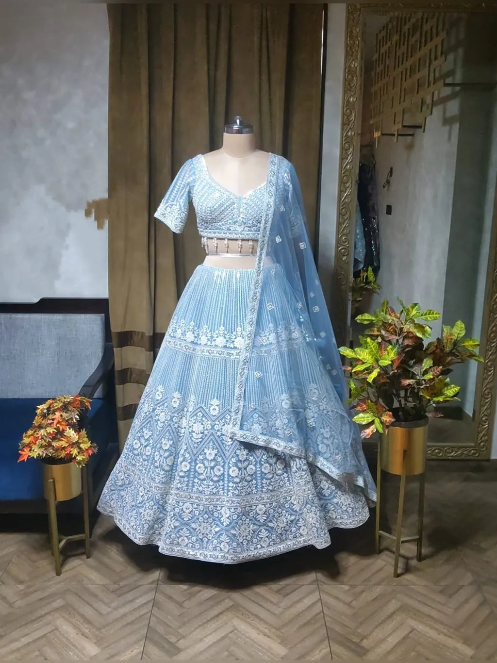 POWDER BLUE CROP TOP SKIRT