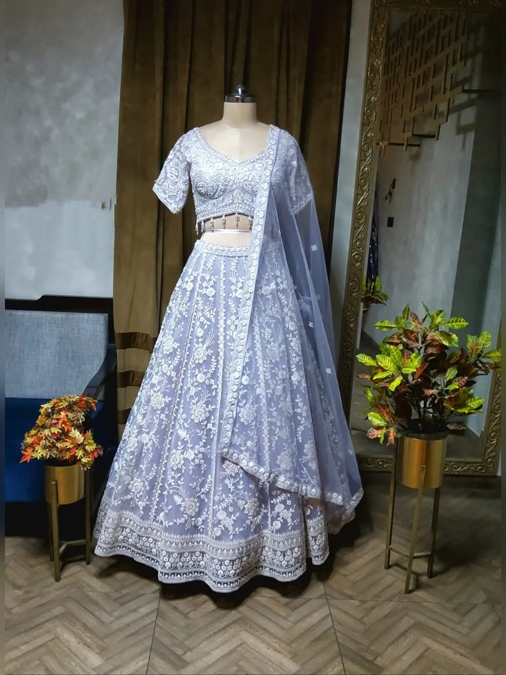 POWDER BLUE CROP TOP SKIRT