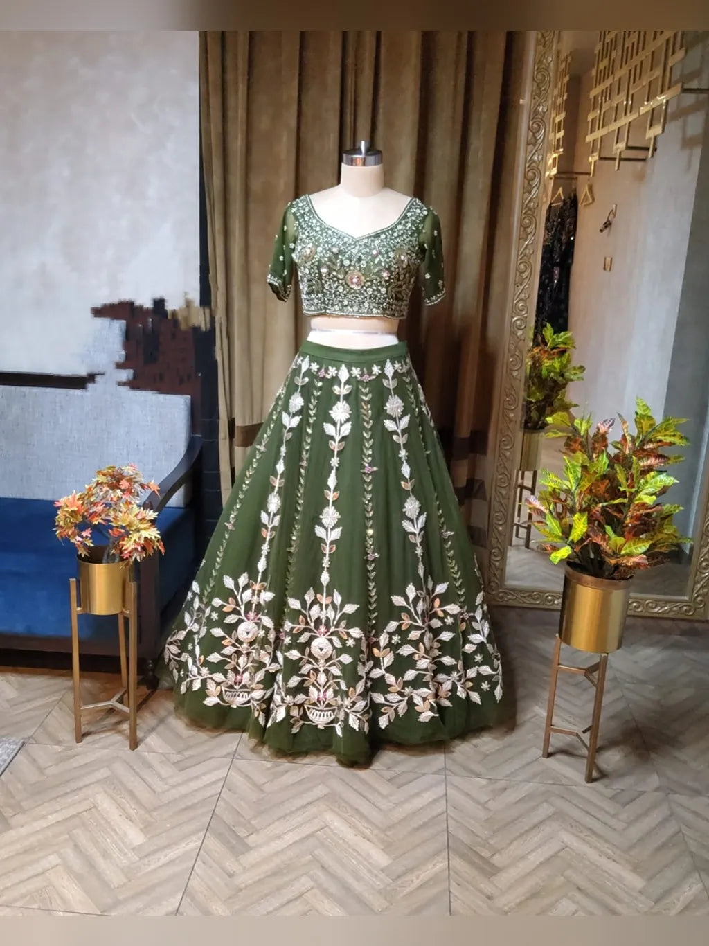 GREEN CROP TOP SKIRT