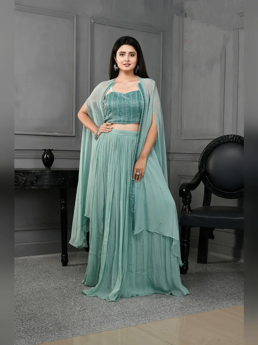 GREEN CROP TOP SKIRT