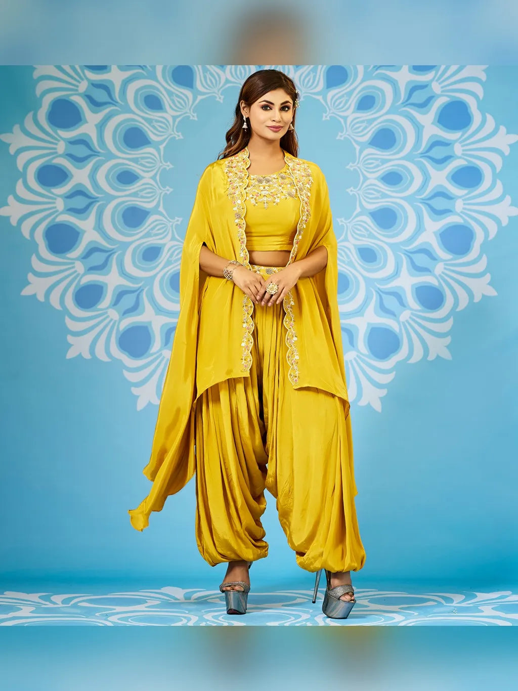 YELLOW CROP TOP DHOTI