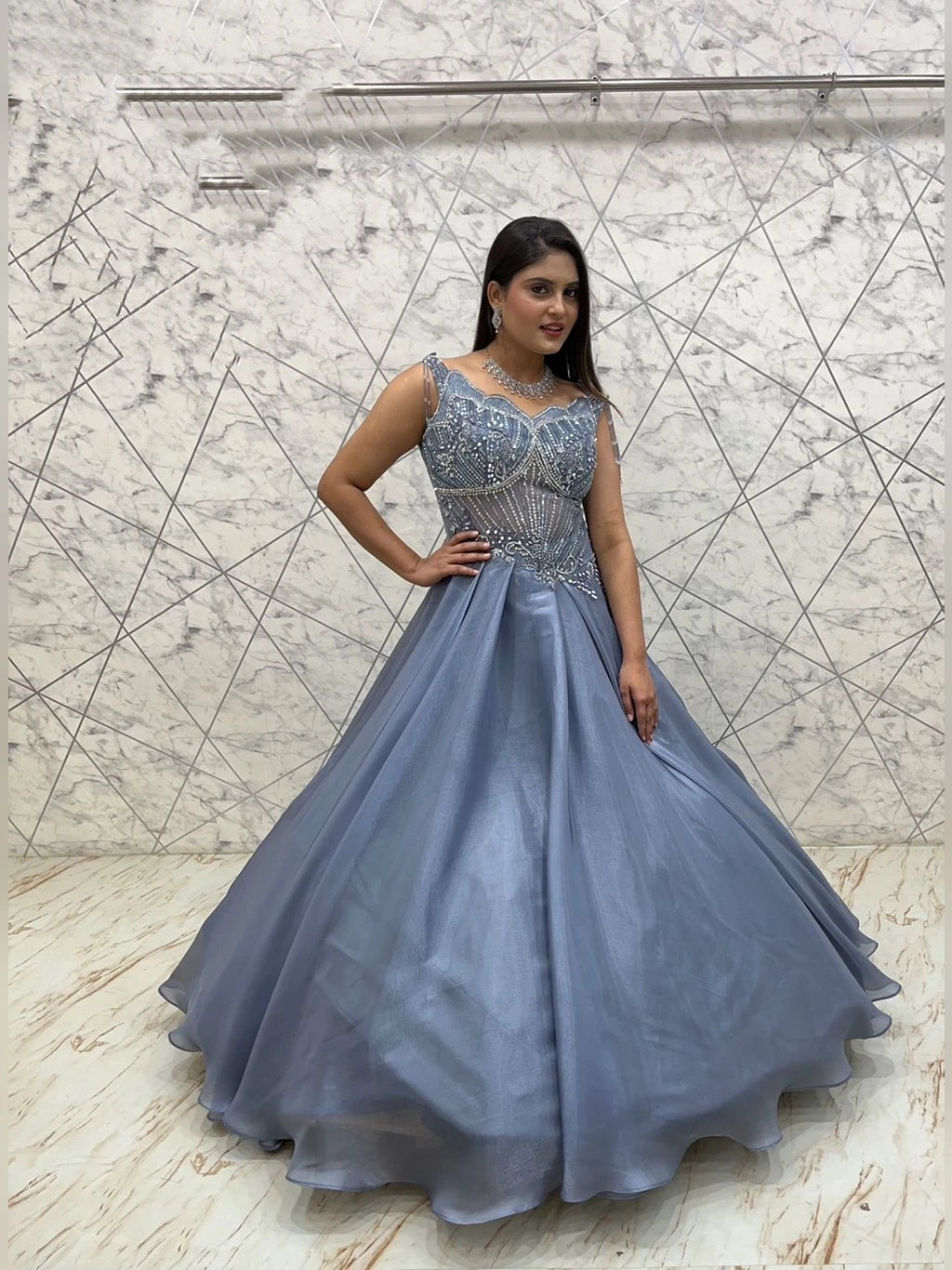 POWER BLUE GOWN BRIDAL WEAR