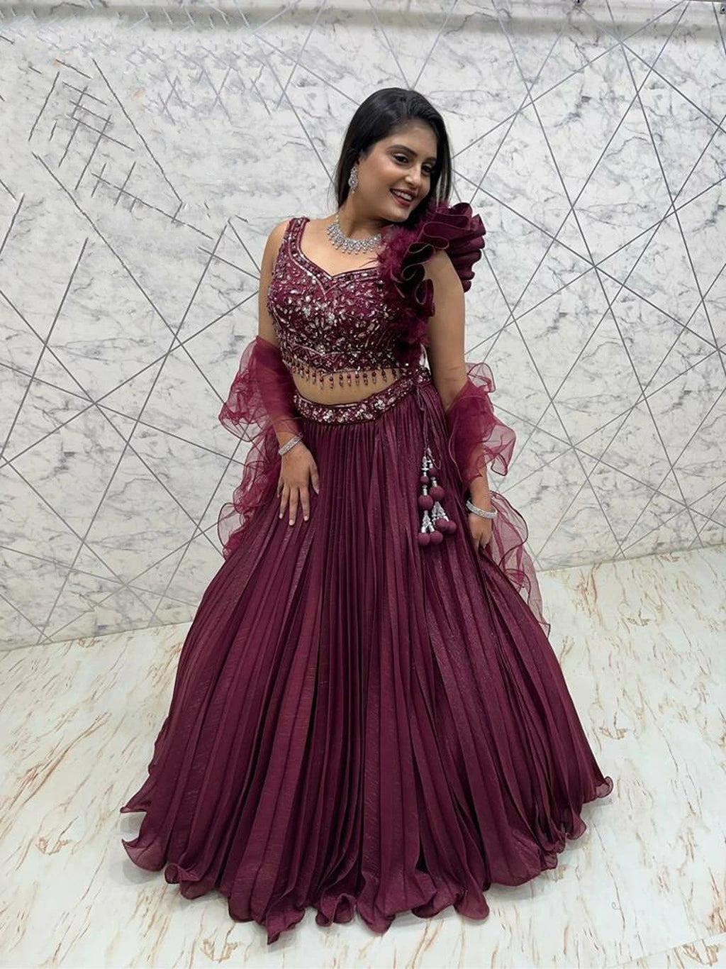 WINE BRIDAL LEHENGA