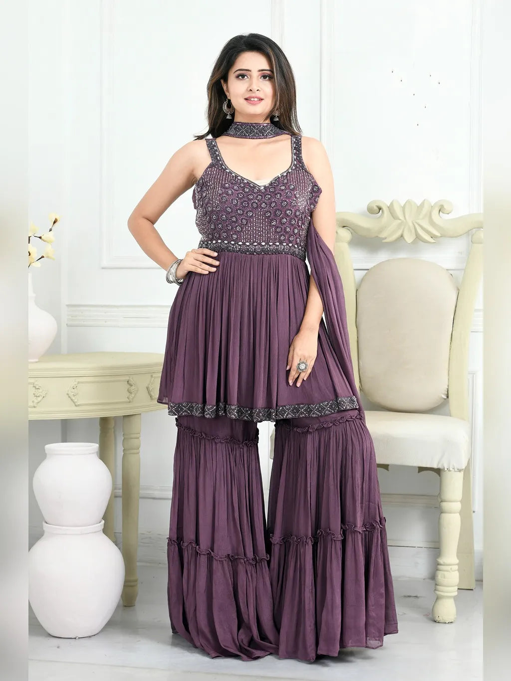 PURPLE SHARARA SUIT