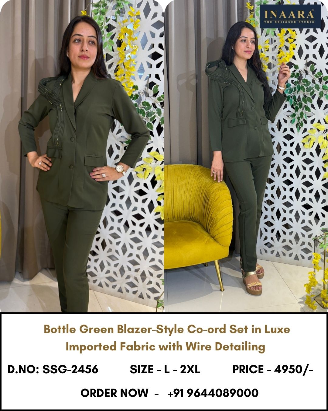 BOTTLE GREEN BLAZER STLE CO-ORD SET