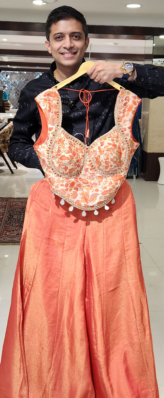 Orange Plazo Croptop Jacket LDMK2133
