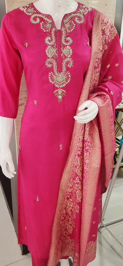 Bright Pink Kurti Pant Set FJ339005