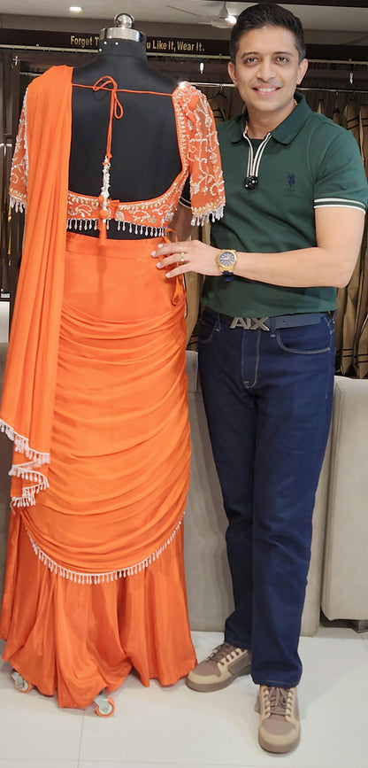 Orange Drape Saree VM2038