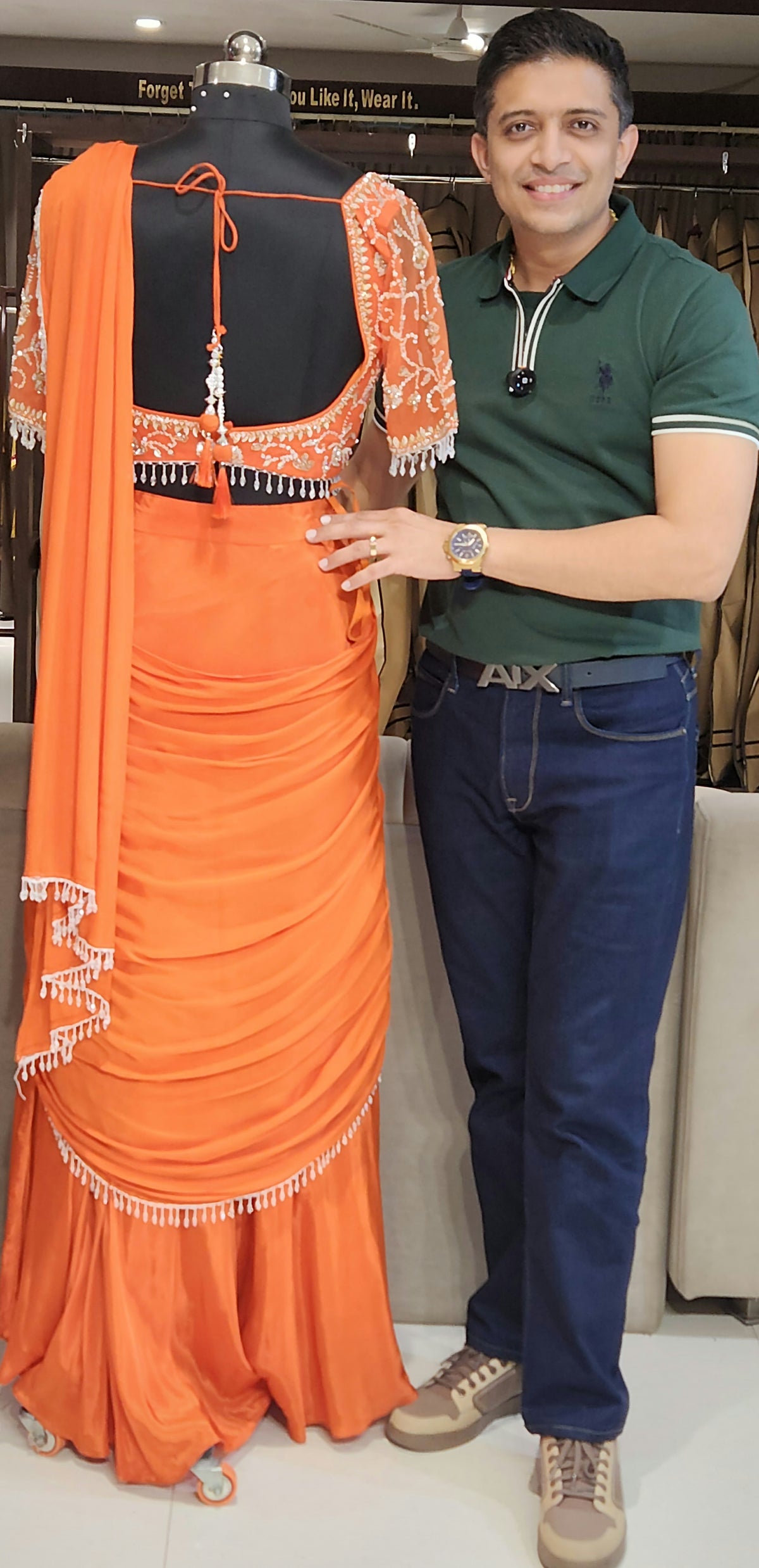 Orange Drape Saree VM2038
