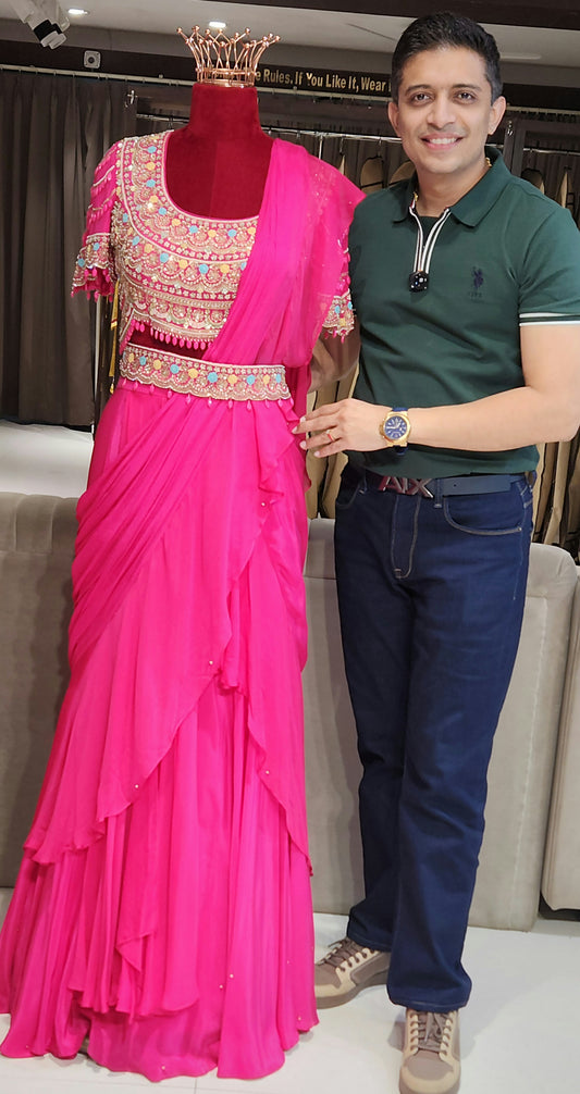 Pink Drape Saree PPK21576