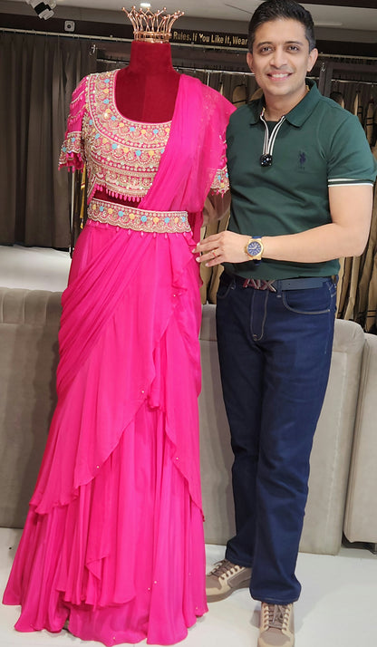 Pink Drape Saree PPK21576