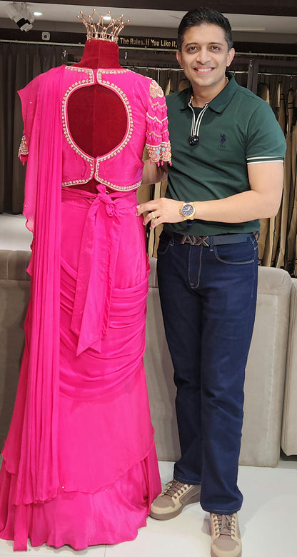 Pink Drape Saree PPK21576