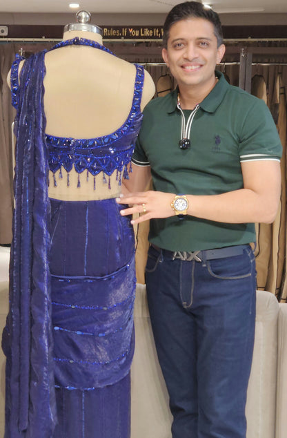 Blue Drape Saree AF1710