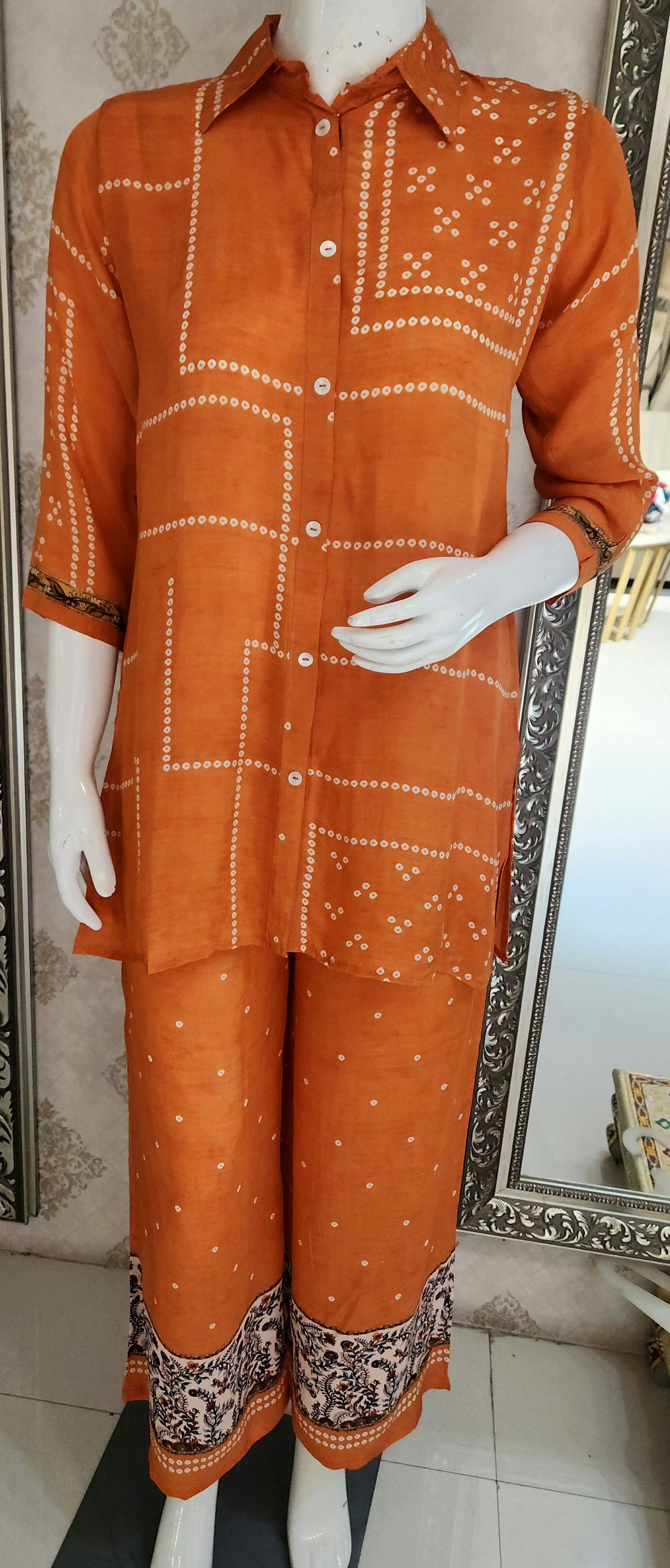 Orange Bandhej Co ord Set OM6964