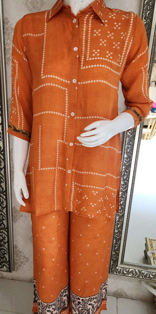 Orange Bandhej Co ord Set OM6964
