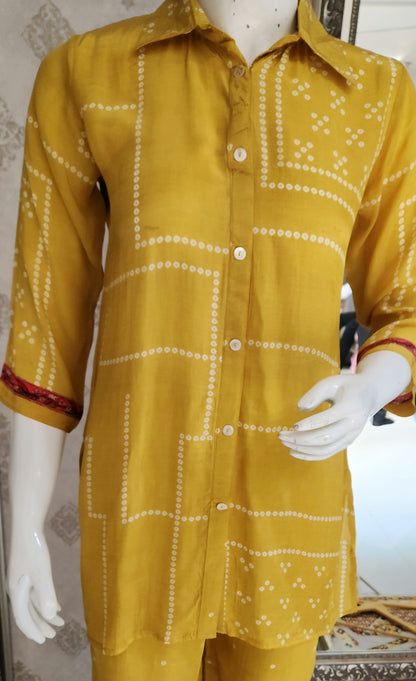 Yellow Bandhej Co ord Set OM6964