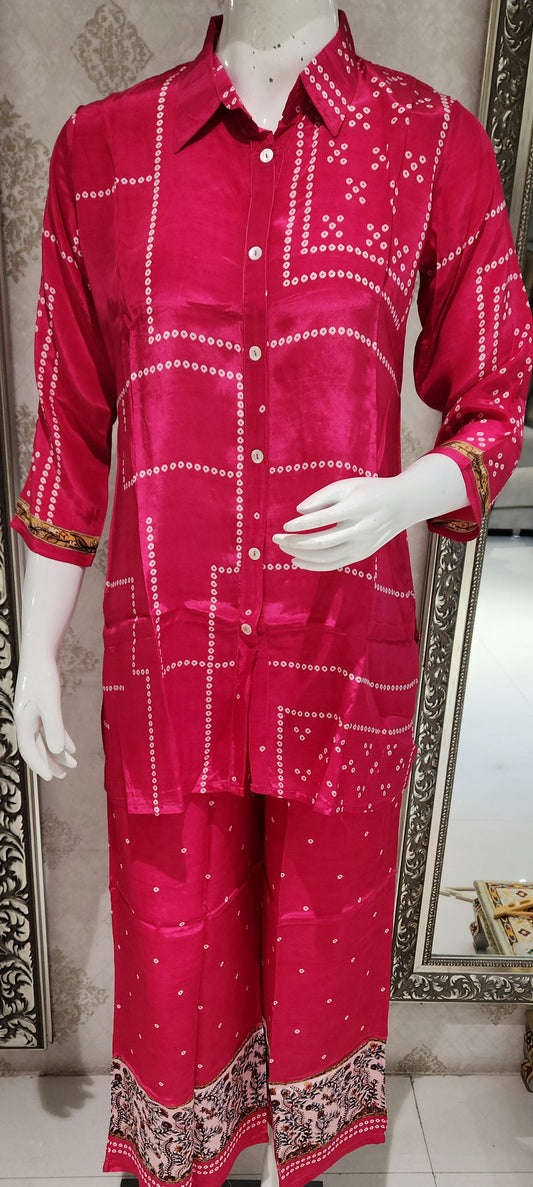 Pink Bandhej Co ord Set OM6964