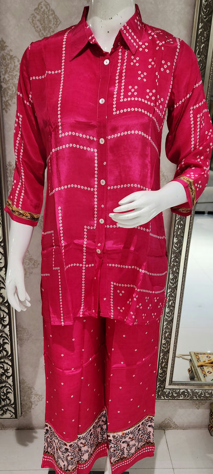 Pink Bandhej Co ord Set OM6964