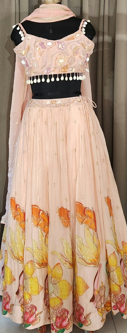 Peach Crop Top Skirt YM3826