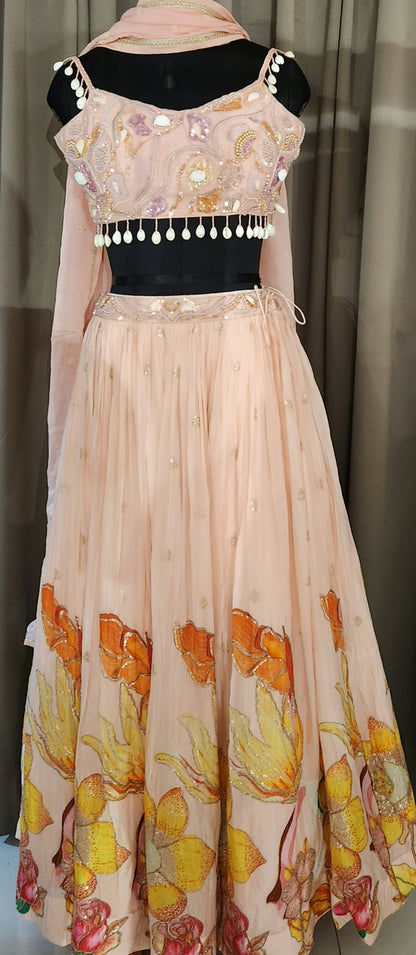 Peach Crop Top Skirt YM3826