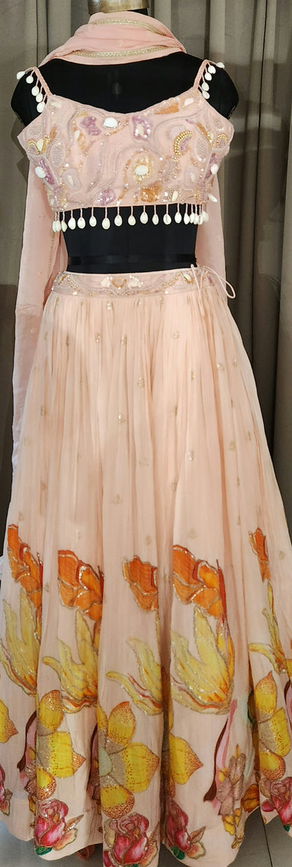 Peach Crop Top Skirt YM3826