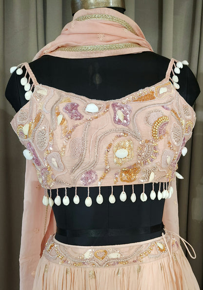 Peach Crop Top Skirt YM3826