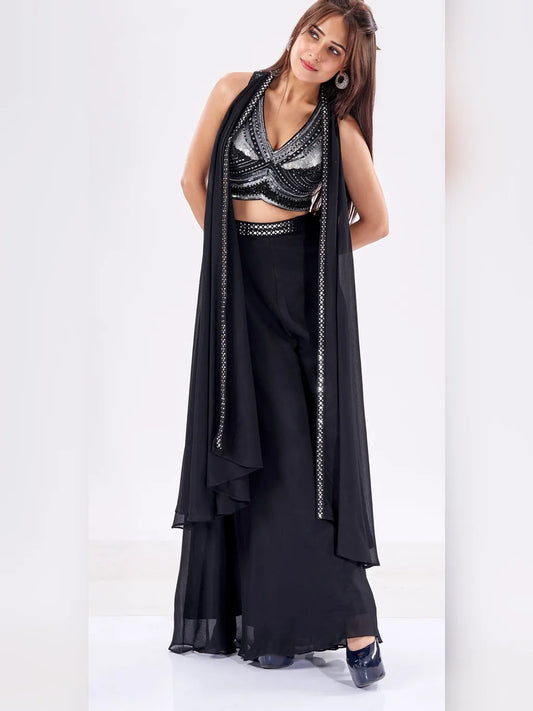 BLACK CROP TOP SKIRT JACKET