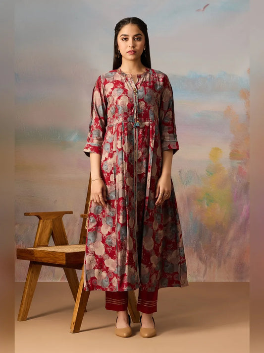 MAROON KURTI PANT SET