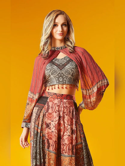 RED PLAZO CROP TOP
