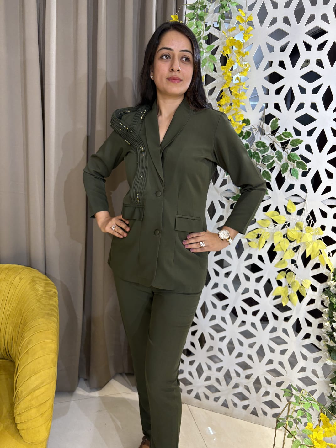 BOTTLE GREEN BLAZER STLE CO - ORD SET