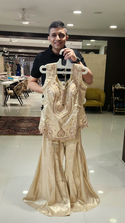Cream Pallazo Kurti Set SFM7369