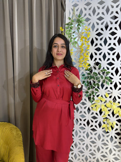 RED CREPE CO-ORD SET