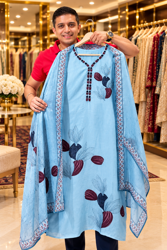 Blue Kurti Pant Set PM3605I